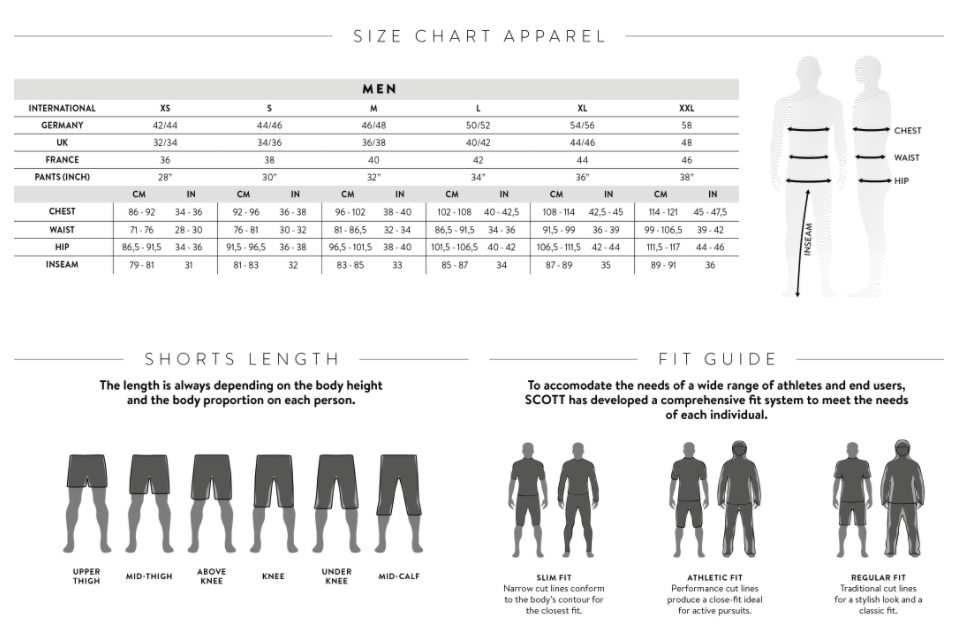 Scott Men's Size chart 2021-22