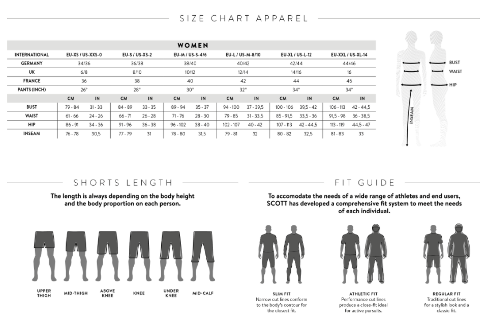 Scott Women's Size chart 2021-22
