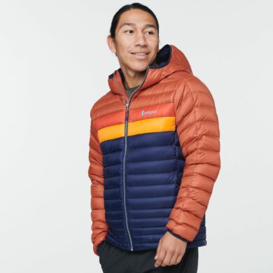 Cotopaxi Men's Fuego Down Hooded Jacket - Spice/Maritime, Medium at Northern Ski Works