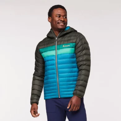 Cotopaxi Men's Fuego Down Hooded Jacket 2024 - Woods/Gulf, Medium at Northern Ski Works